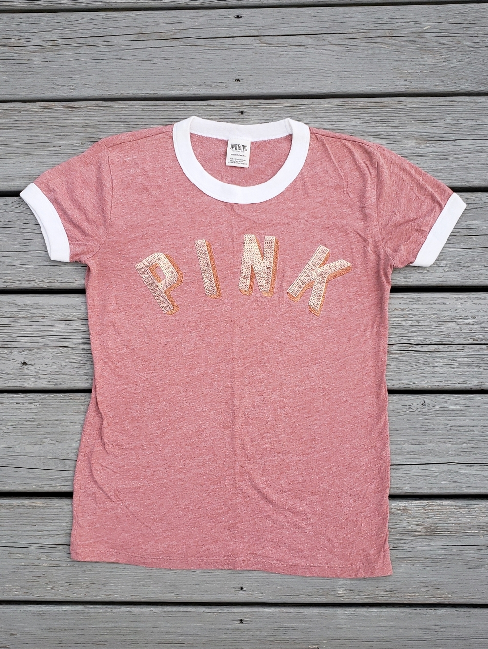 PINK Victoria's Secret Sequins Logo  T-shirt Size X-Small